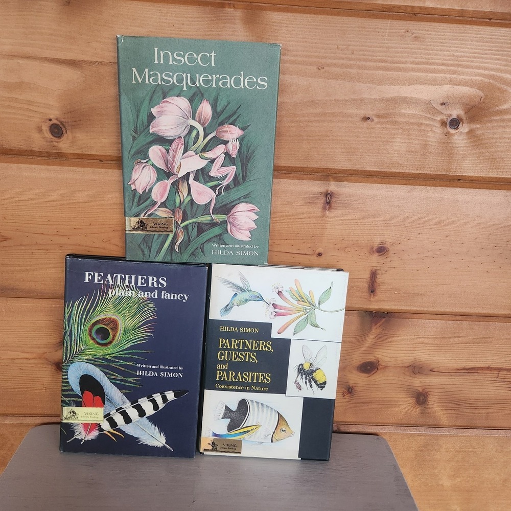 Bundle of 3 vintage Hilda Simon art science books Insects Feathers Parasites